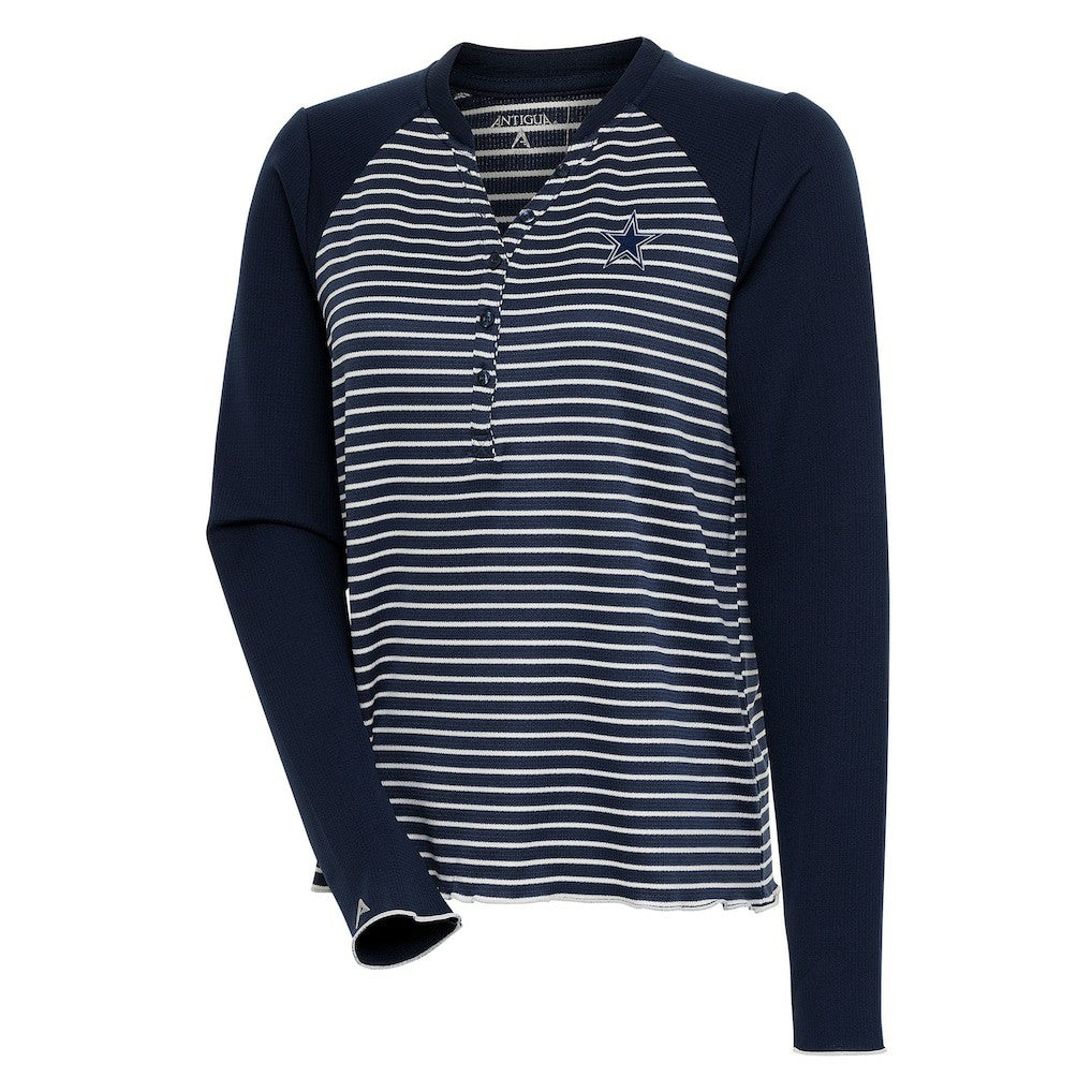 Dallas Cowboys Antigua Women's Maverick Waffle Henley Long Sleeve T-Shirt Navy - NFL