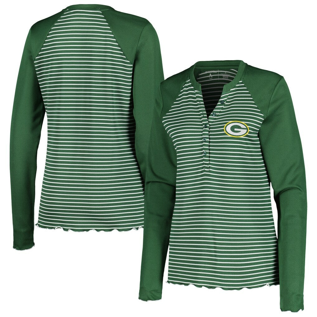 Green Bay Packers Antigua Women's Maverick Waffle Henley Long Sleeve T-Shirt Green - NFL