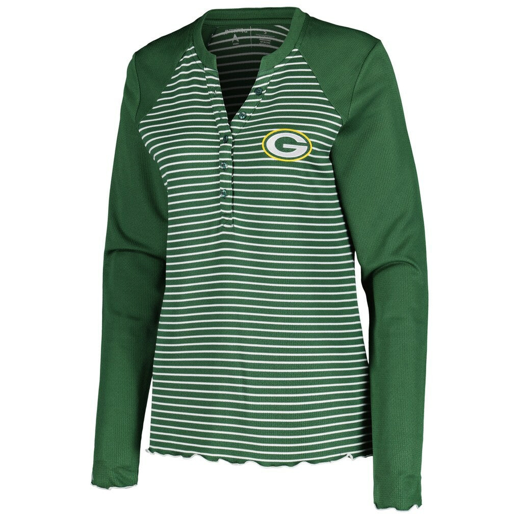 Green Bay Packers Antigua Women's Maverick Waffle Henley Long Sleeve T-Shirt Green - NFL