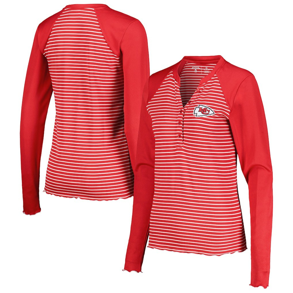 Kansas City Chiefs Antigua Women's Maverick Waffle Henley Long Sleeve T-Shirt Red - NFL