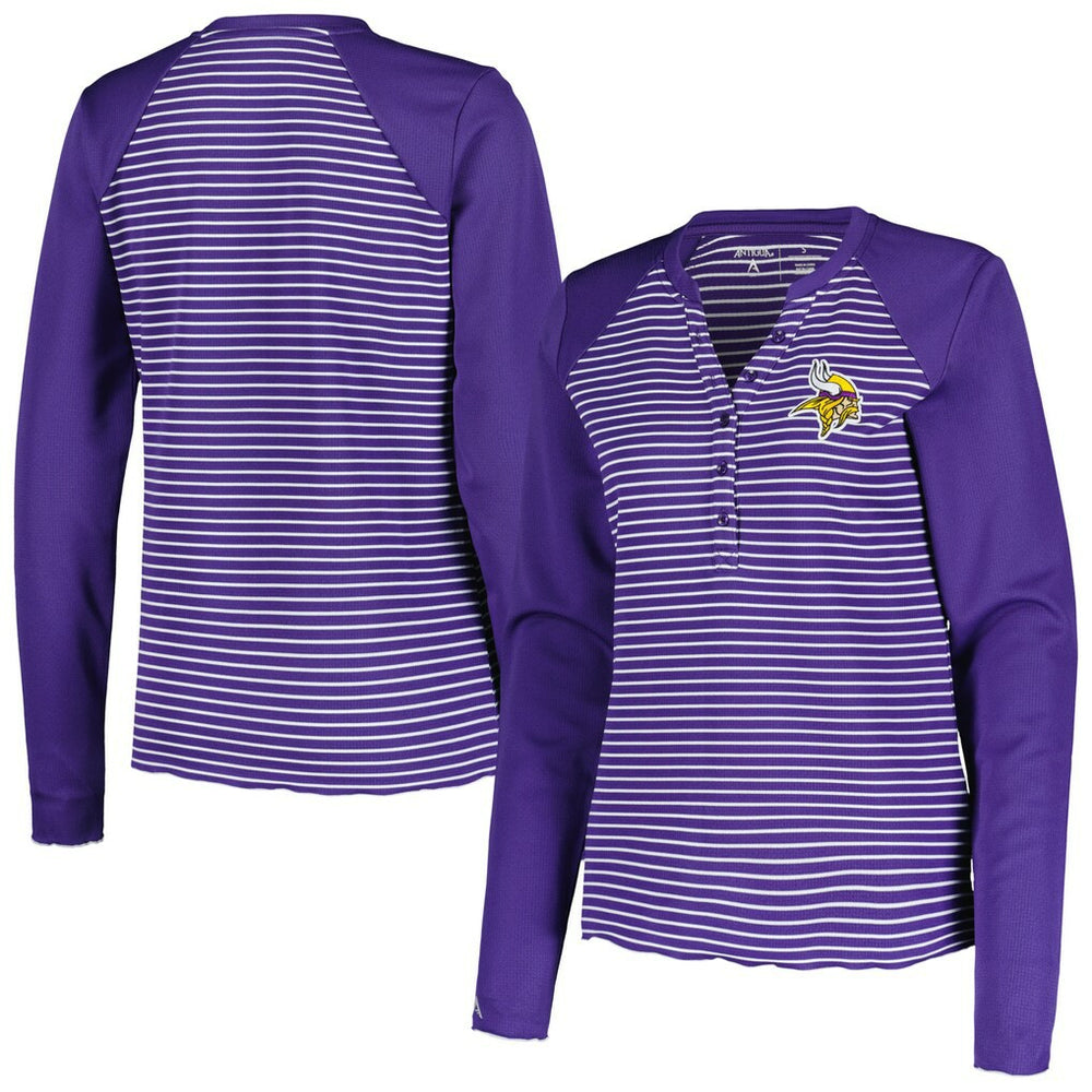 Minnesota Vikings Antigua Women's Maverick Waffle Henley Long Sleeve T-Shirt Purple - NFL