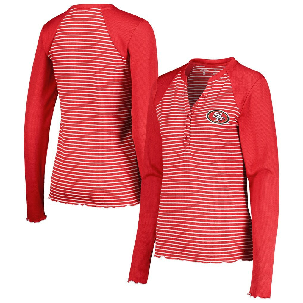 San Francisco 49ers Antigua Women's Maverick Waffle Henley Long Sleeve T-Shirt Scarlet - NFL