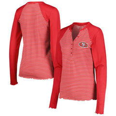 San Francisco 49ers Antigua Women's Maverick Waffle Henley Long Sleeve T-Shirt Scarlet - NFL