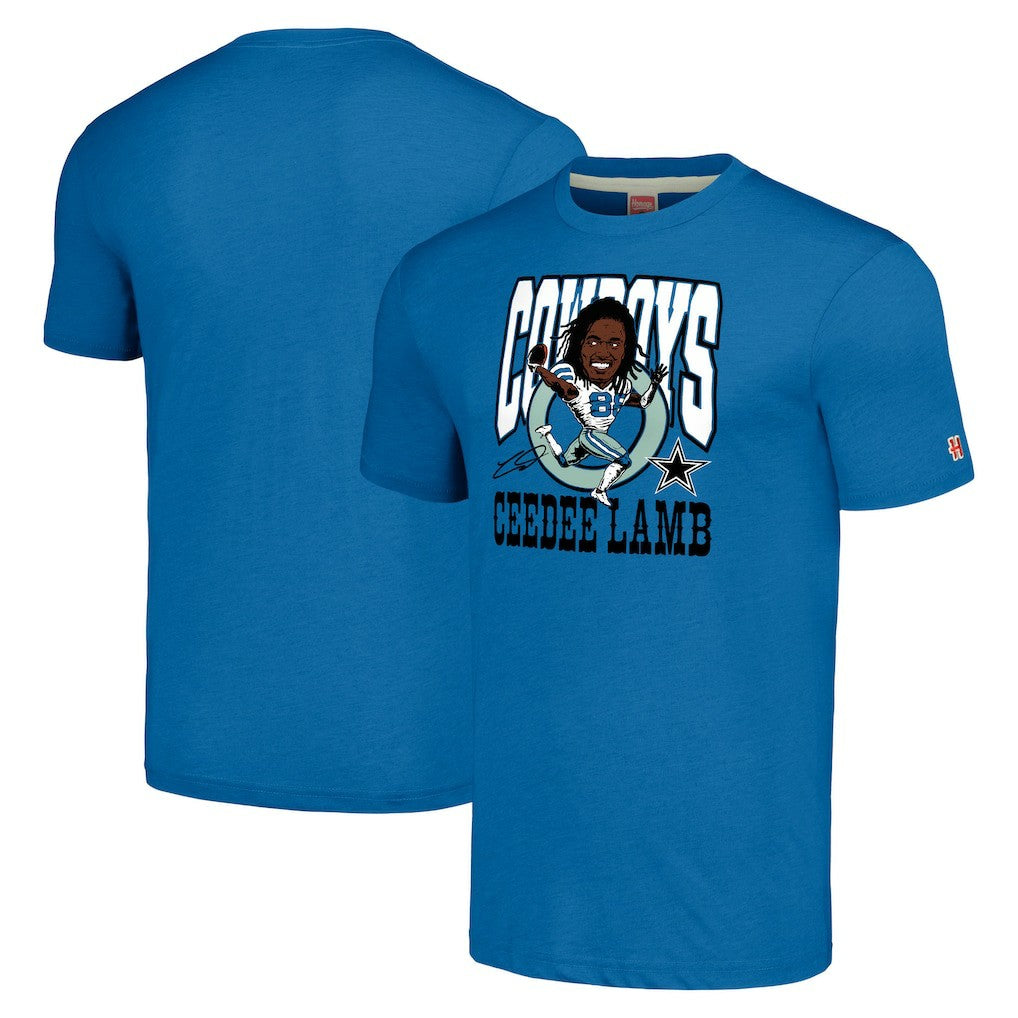 CeeDee Lamb Dallas Cowboys Homage Unisex Caricature Player Tri-Blend T-Shirt Royal - NFL