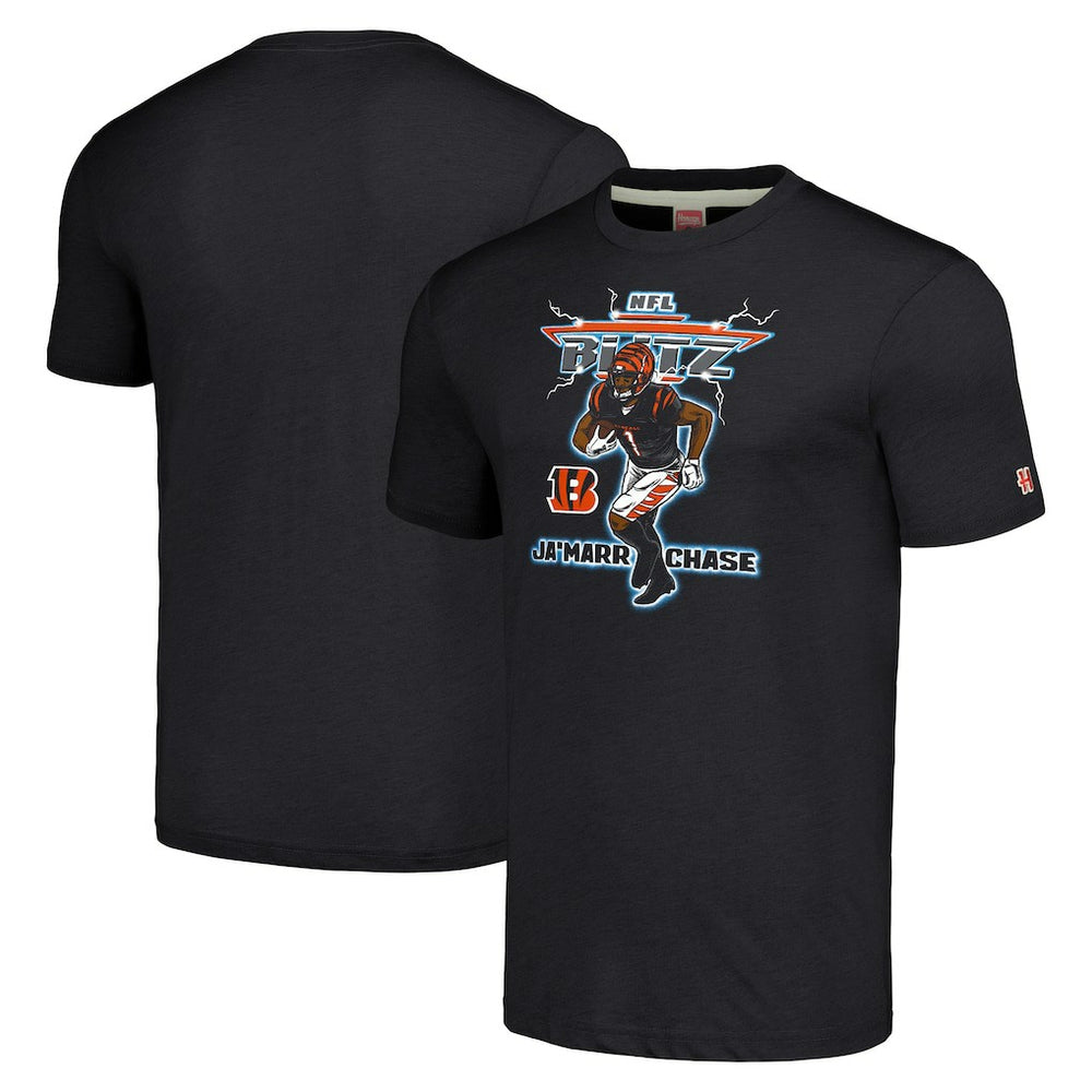 Ja'Marr Chase Cincinnati Bengals Homage Unisex NFL Blitz Player Tri-Blend T-Shirt Heathered Charcoal - NFL