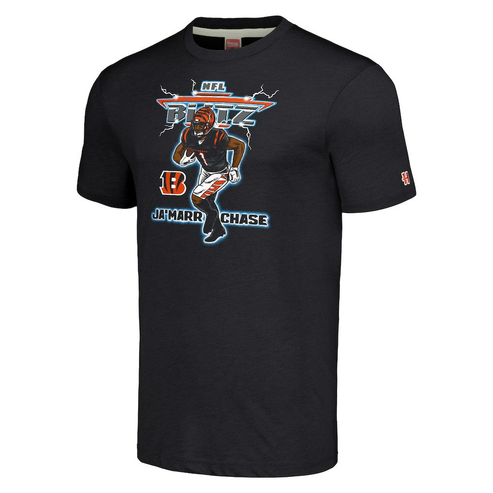 Ja'Marr Chase Cincinnati Bengals Homage Unisex NFL Blitz Player Tri-Blend T-Shirt Heathered Charcoal - NFL