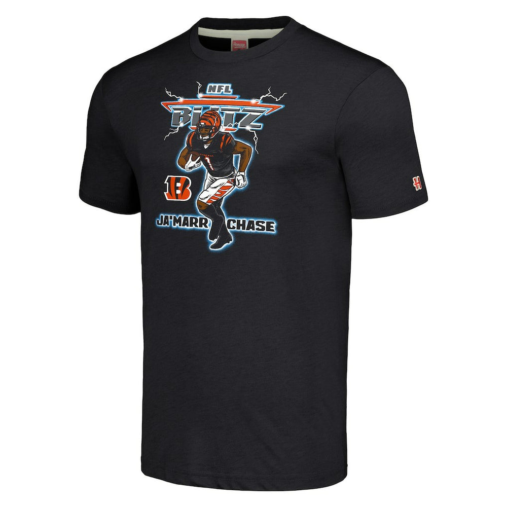 Ja'Marr Chase Cincinnati Bengals Homage Unisex NFL Blitz Player Tri-Blend T-Shirt Heathered Charcoal - NFL
