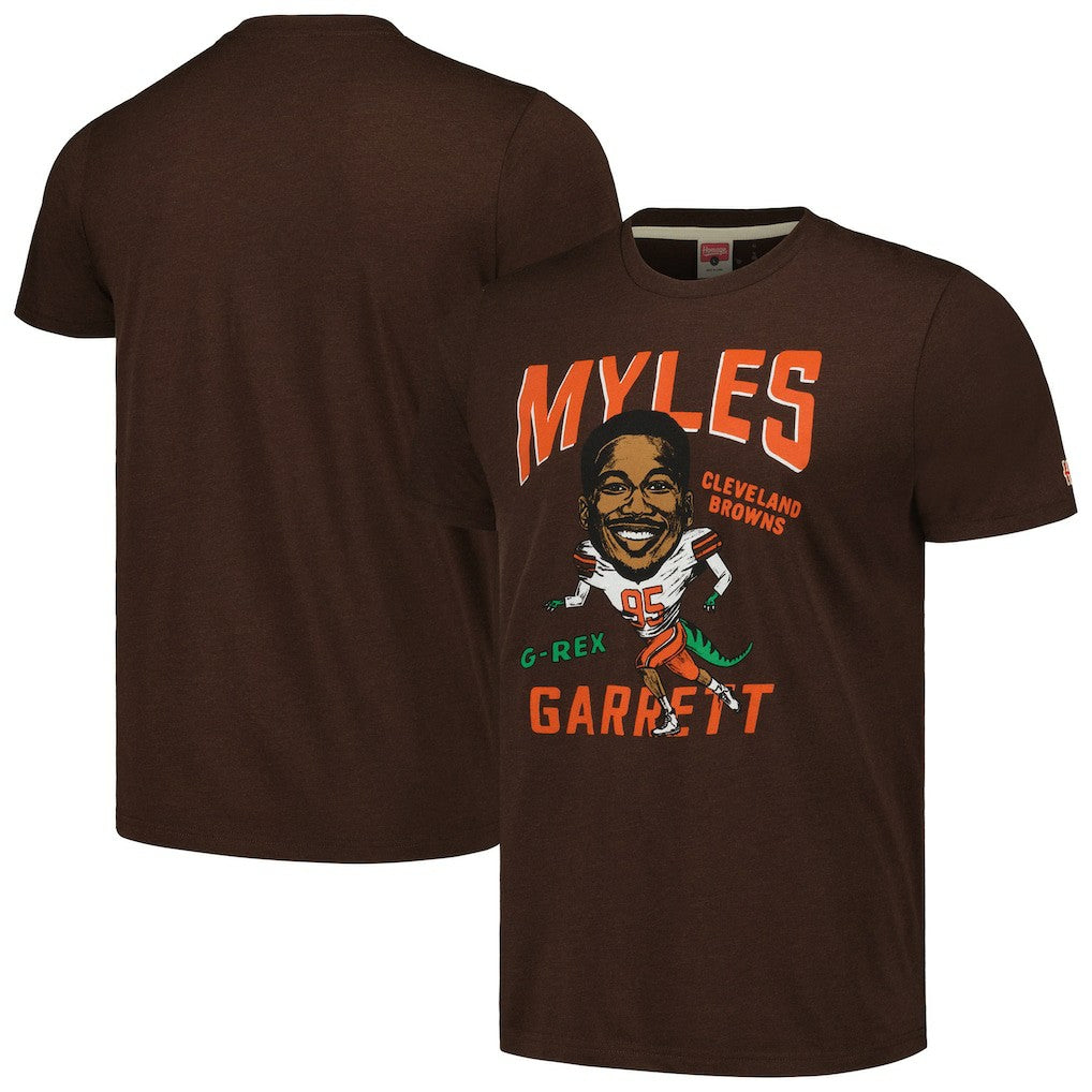 Myles Garrett Cleveland Browns Homage Unisex Caricature Player Tri-Blend T-Shirt Heathered Brown - NFL