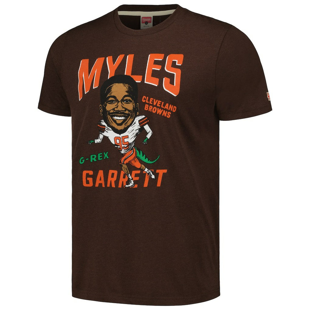 Myles Garrett Cleveland Browns Homage Unisex Caricature Player Tri-Blend T-Shirt Heathered Brown - NFL