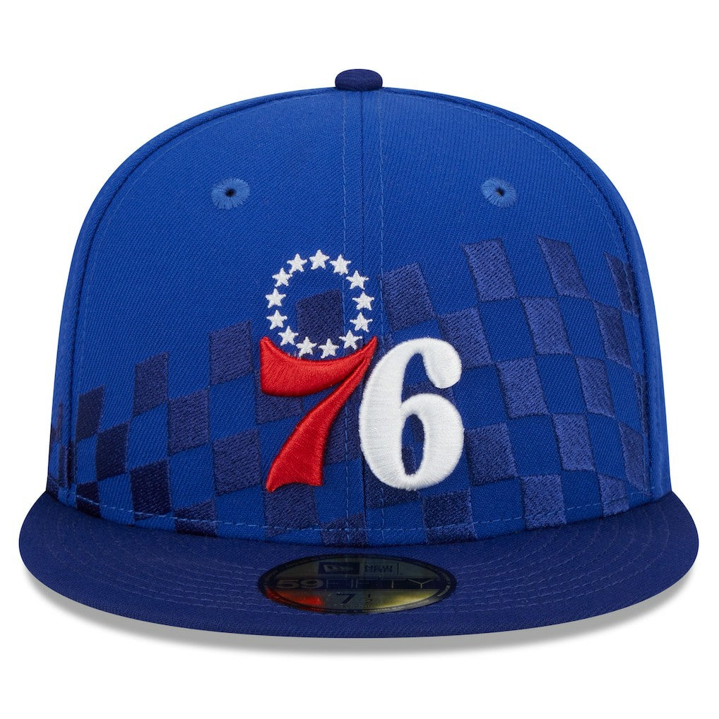 New Era - Philadelphia 76ers Rally Drive Checkerboard 59FIFTY Crown Fitted Hat - Royal