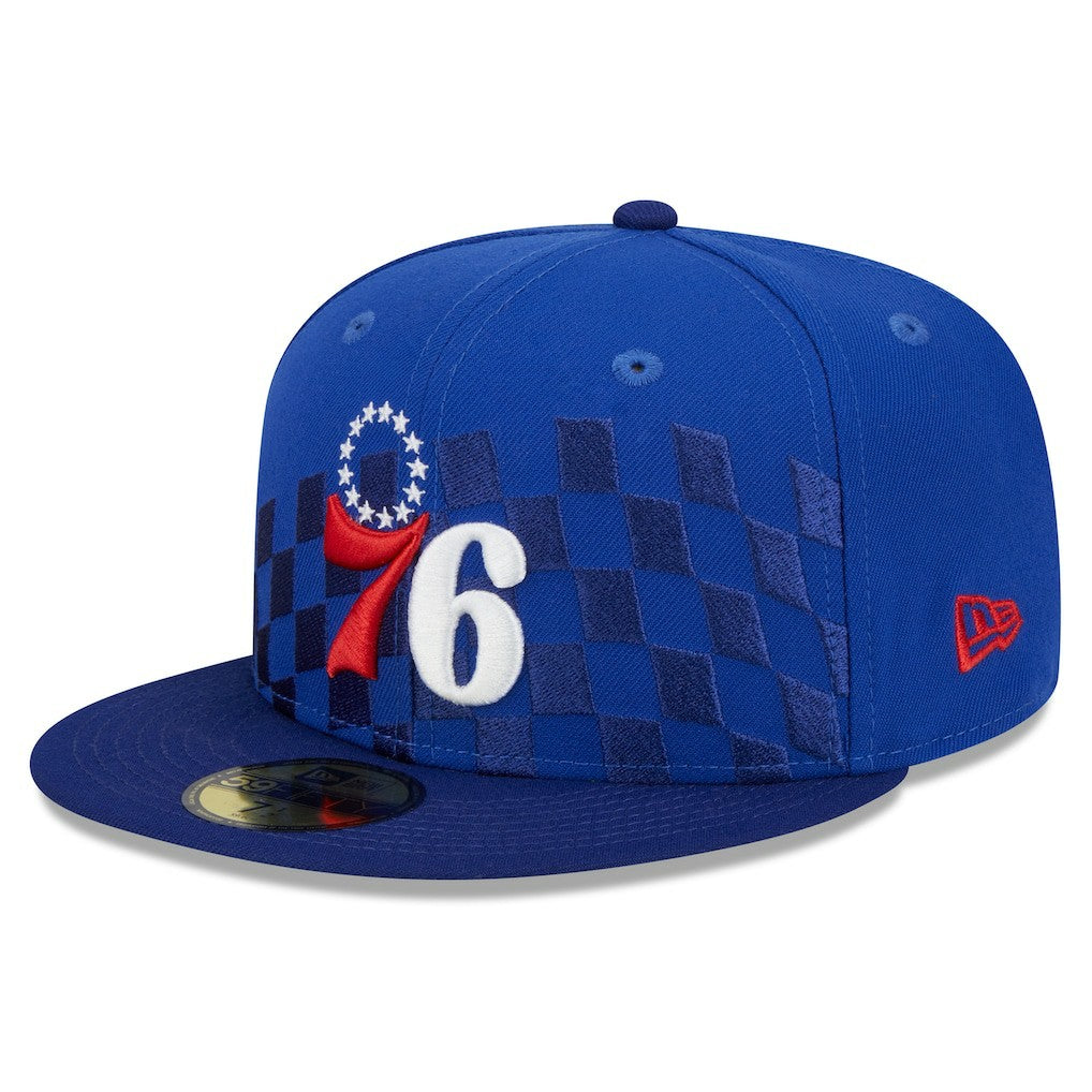 New Era - Philadelphia 76ers Rally Drive Checkerboard 59FIFTY Crown Fitted Hat - Royal