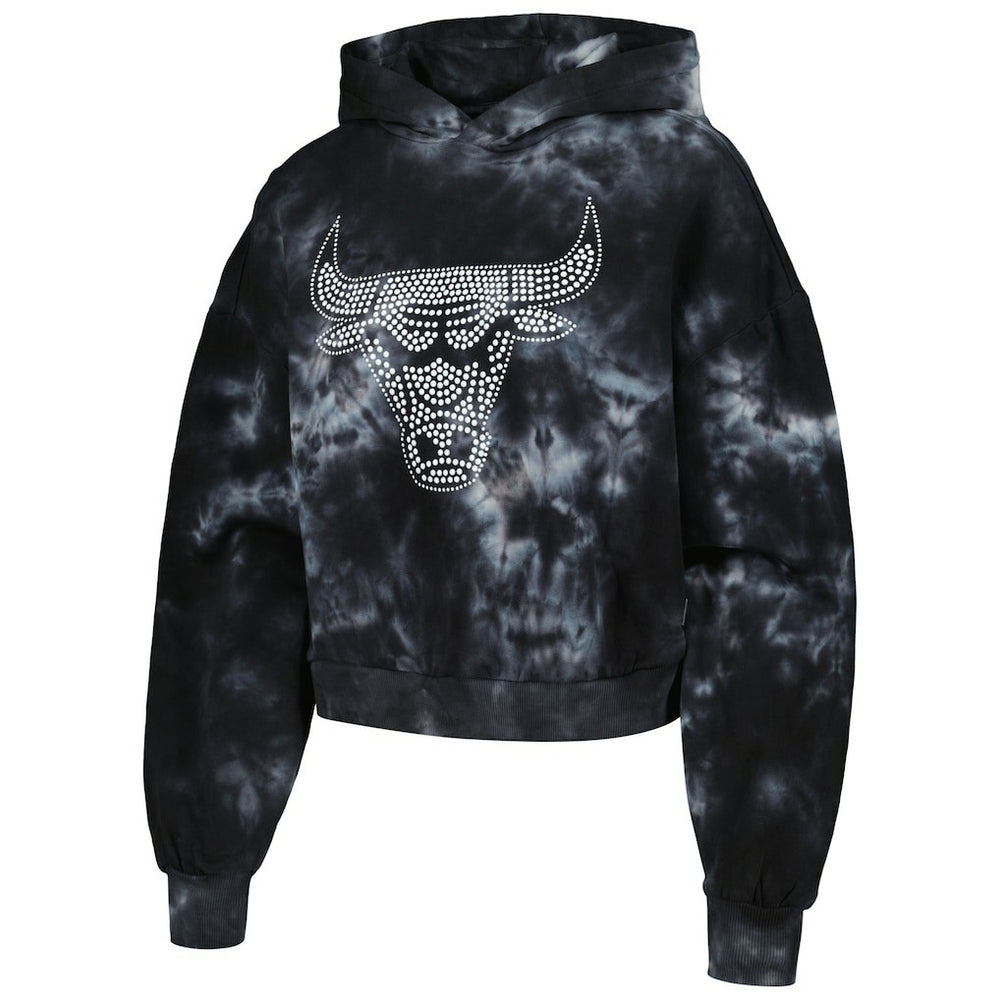 NBA - Chicago Bulls The Wild Collective Women's Tie-Dye Cropped Pullover Hoodie - Black