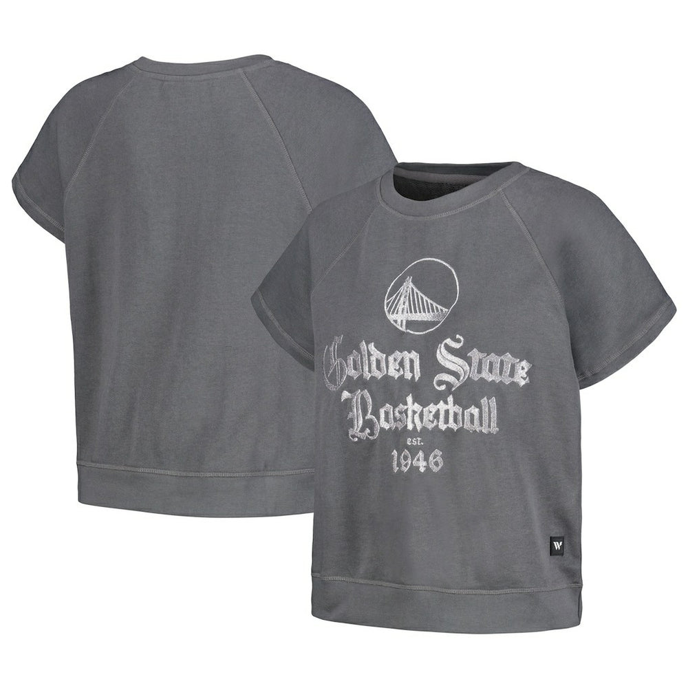 NBA - Golden State Warriors The Wild Collective Women's Embroidered Fleece Raglan Short Sleeve Pullover Sweatshirt - Gray