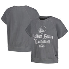NBA - Golden State Warriors The Wild Collective Women's Embroidered Fleece Raglan Short Sleeve Pullover Sweatshirt - Gray