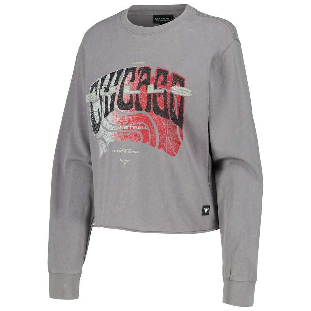 NBA - Chicago Bulls The Wild Collective Women's Band Cropped Long Sleeve T-Shirt - Gray