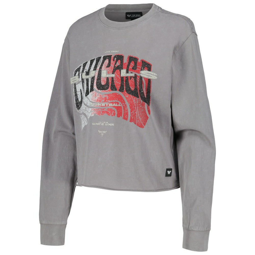NBA - Chicago Bulls The Wild Collective Women's Band Cropped Long Sleeve T-Shirt - Gray
