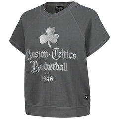 NBA - Boston Celtics The Wild Collective Women's Embroidered Fleece Raglan Short Sleeve Pullover Sweatshirt - Gray