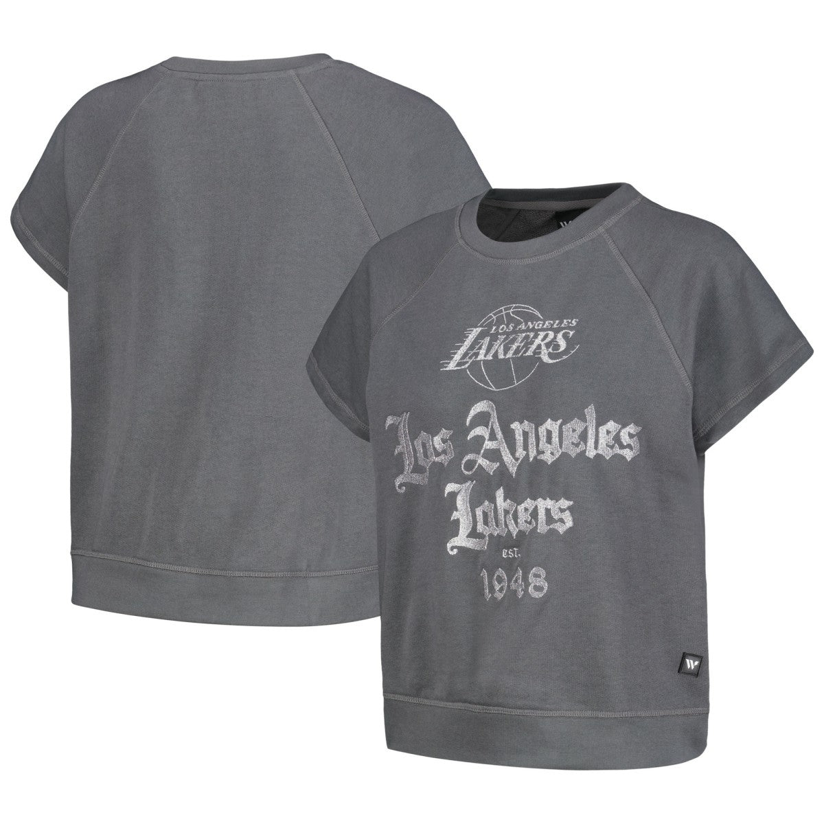 NBA - Los Angeles Lakers The Wild Collective Women's Embroidered Fleece Raglan Short Sleeve Pullover Sweatshirt - Gray