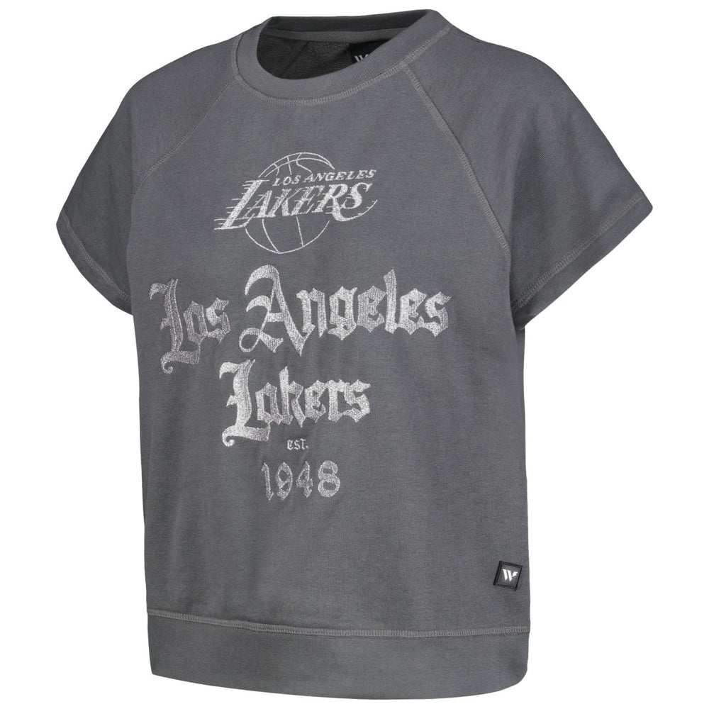 NBA - Los Angeles Lakers The Wild Collective Women's Embroidered Fleece Raglan Short Sleeve Pullover Sweatshirt - Gray
