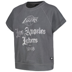 NBA - Los Angeles Lakers The Wild Collective Women's Embroidered Fleece Raglan Short Sleeve Pullover Sweatshirt - Gray