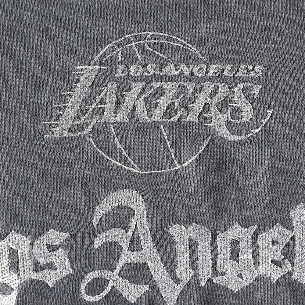 NBA - Los Angeles Lakers The Wild Collective Women's Embroidered Fleece Raglan Short Sleeve Pullover Sweatshirt - Gray