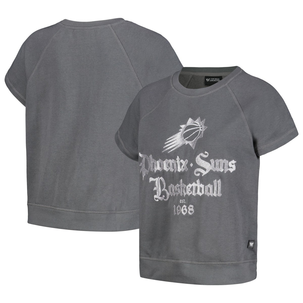 NBA - Phoenix Suns The Wild Collective Women's Embroidered Fleece Raglan Short Sleeve Pullover Sweatshirt - Gray