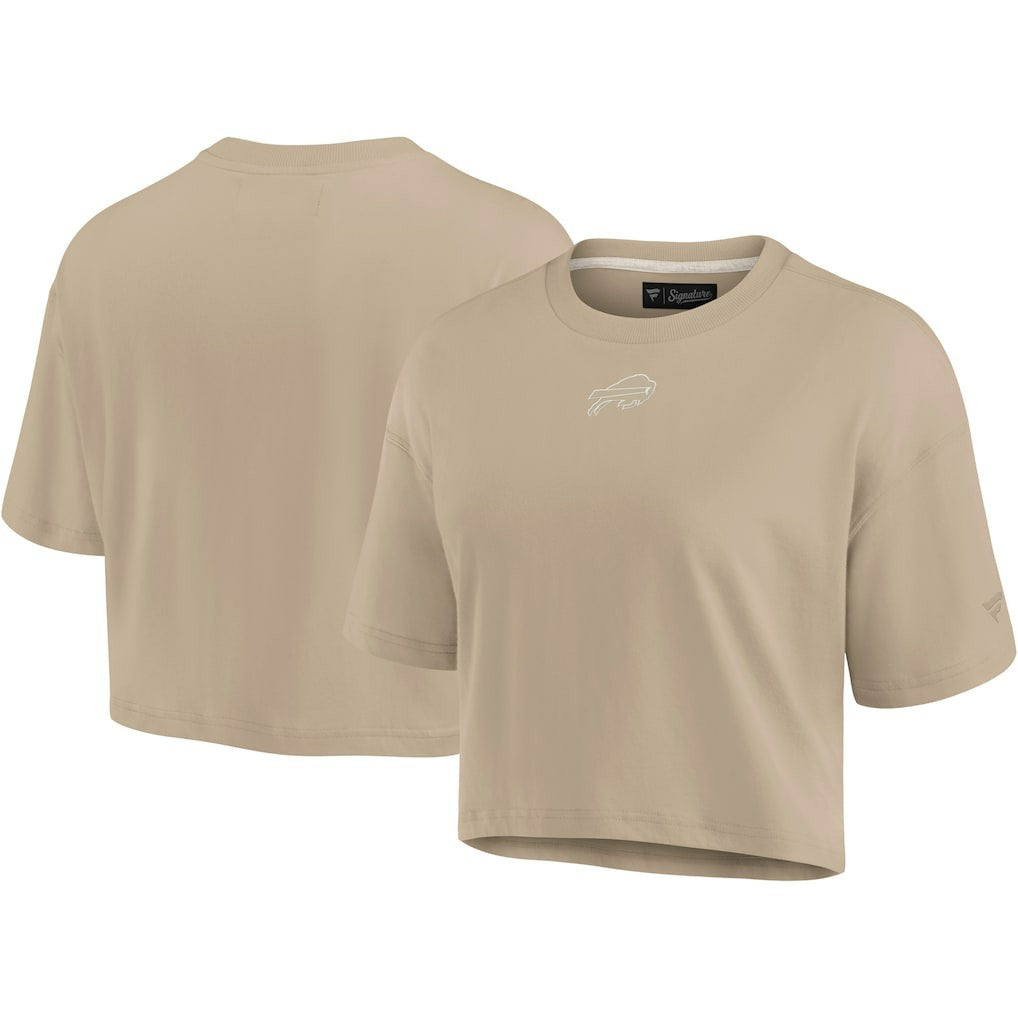 Buffalo Bills Women's Elements Super Soft Boxy Cropped T-Shirt Khaki - Fanatics