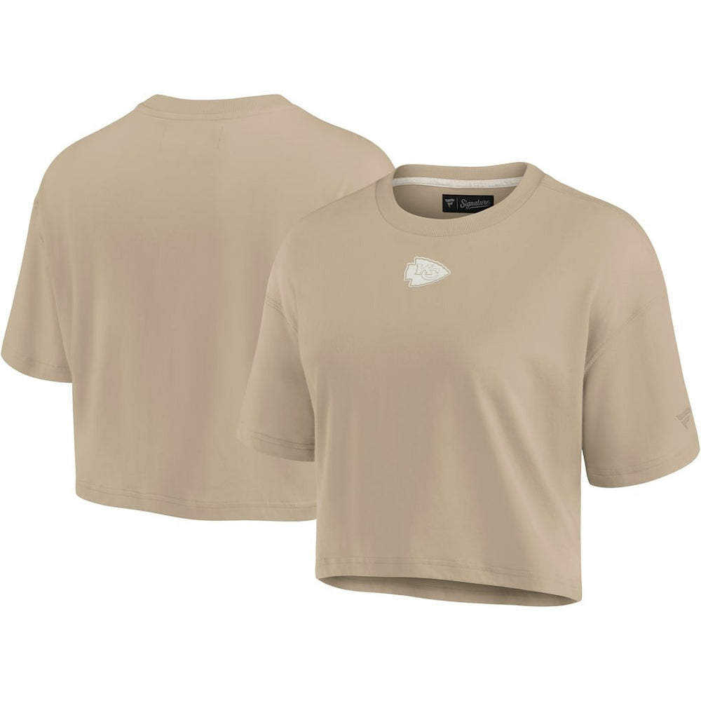 Kansas City Chiefs Women's Elements Super Soft Boxy Cropped T-Shirt Khaki - Fanatics