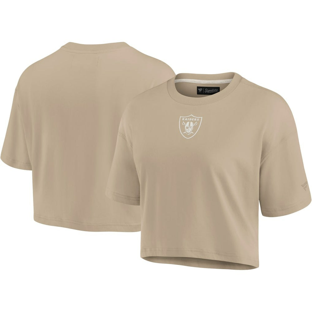 Las Vegas Raiders Women's Elements Super Soft Boxy Cropped T-Shirt Khaki - Fanatics