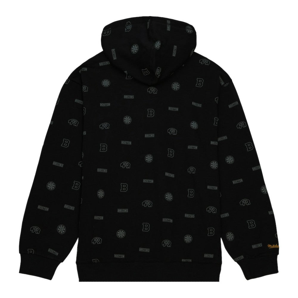 Boston Bruins Mitchell & Ness 100th Anniversary Allover Print Pullover Hoodie Black