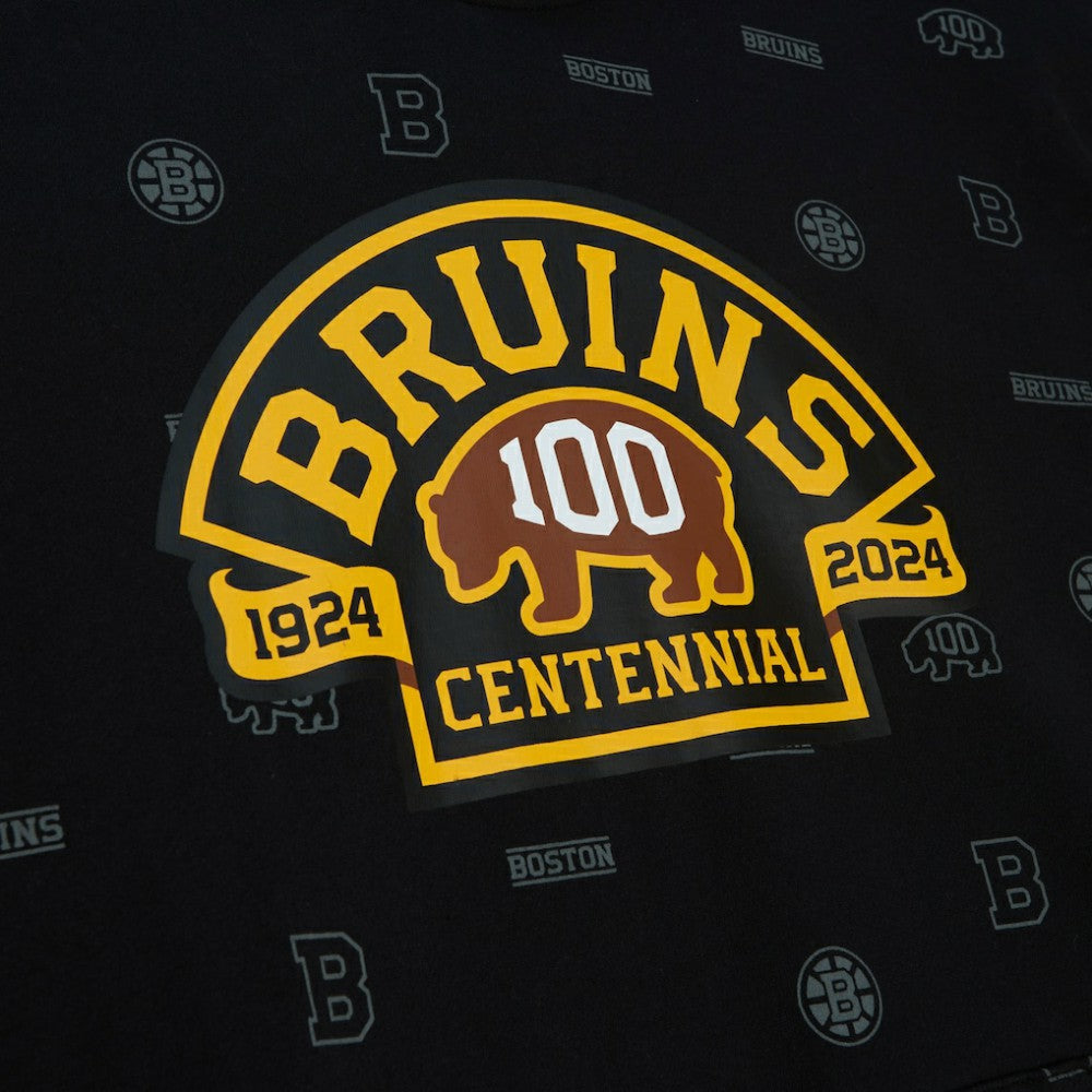 Boston Bruins Mitchell & Ness 100th Anniversary Allover Print Pullover Hoodie Black