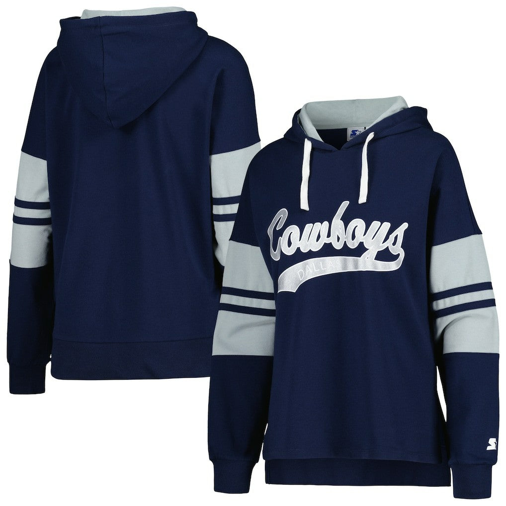 Dallas Cowboys Starter Women's Bump And Run Long Sleeve Hoodie T-Shirt Navy - NFL