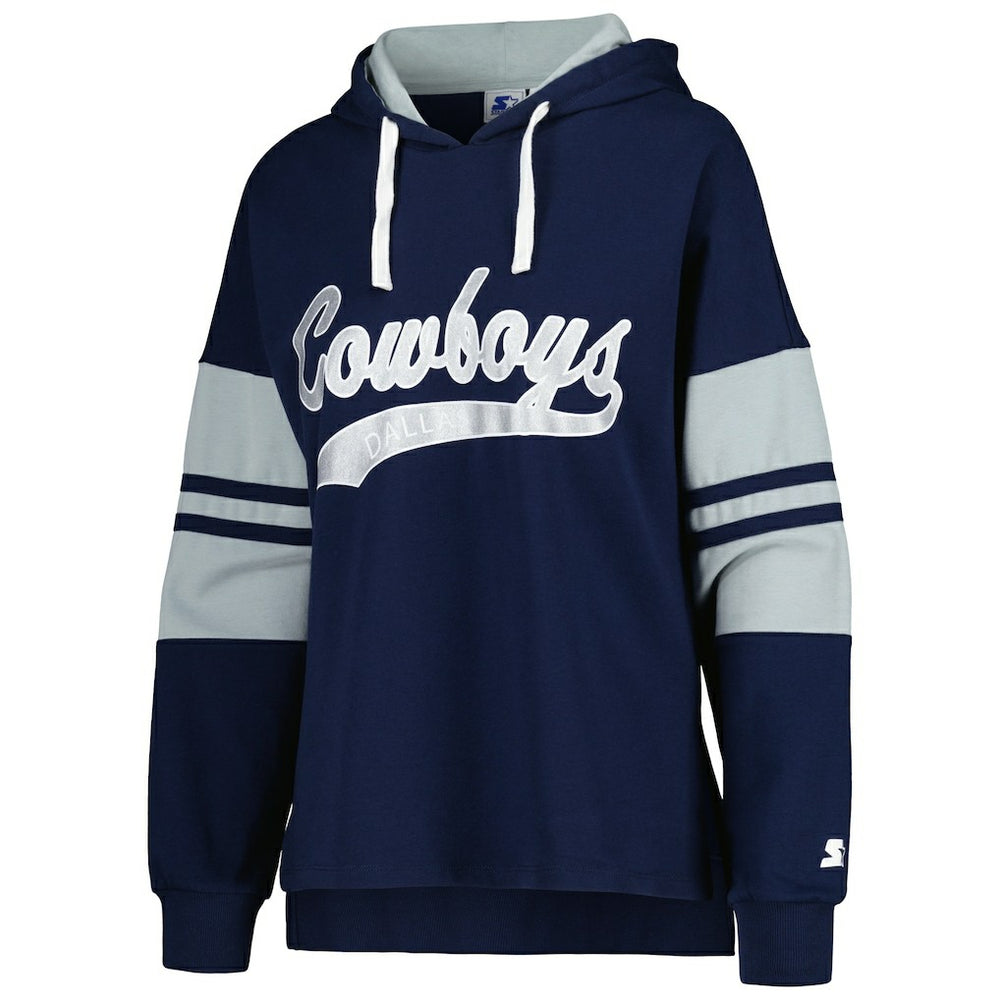 Dallas Cowboys Starter Women's Bump And Run Long Sleeve Hoodie T-Shirt Navy - NFL