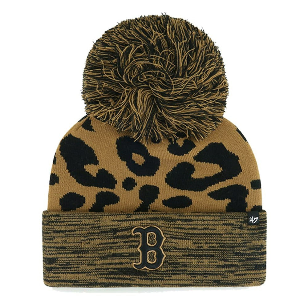 Boston Red Sox '47 Women's Leopard Rosette Cuffed Knit Hat with Pom for sale