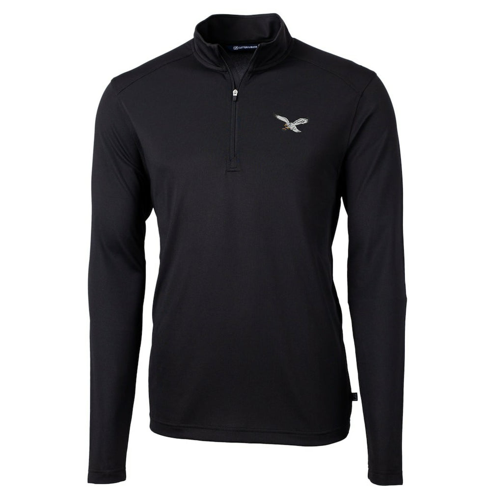 Philadelphia Eagles Cutter & Buck Gridiron Classics Big & Tall Virtue Eco Pique Recycled Quarter-Zip Pullover Top Black - NFL