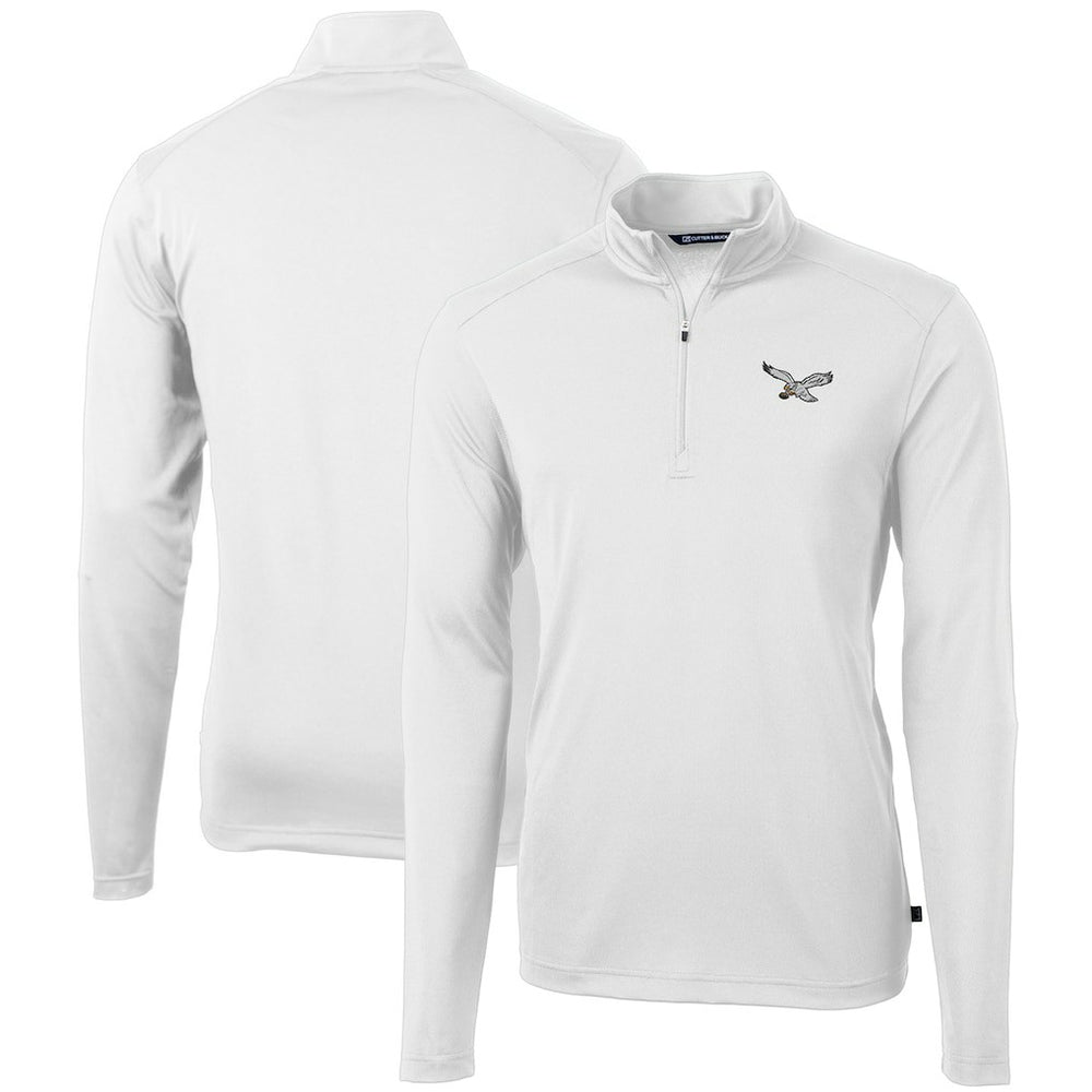 Philadelphia Eagles Cutter & Buck Gridiron Classics Big & Tall Virtue Eco Pique Recycled Quarter-Zip Pullover Top White - NFL