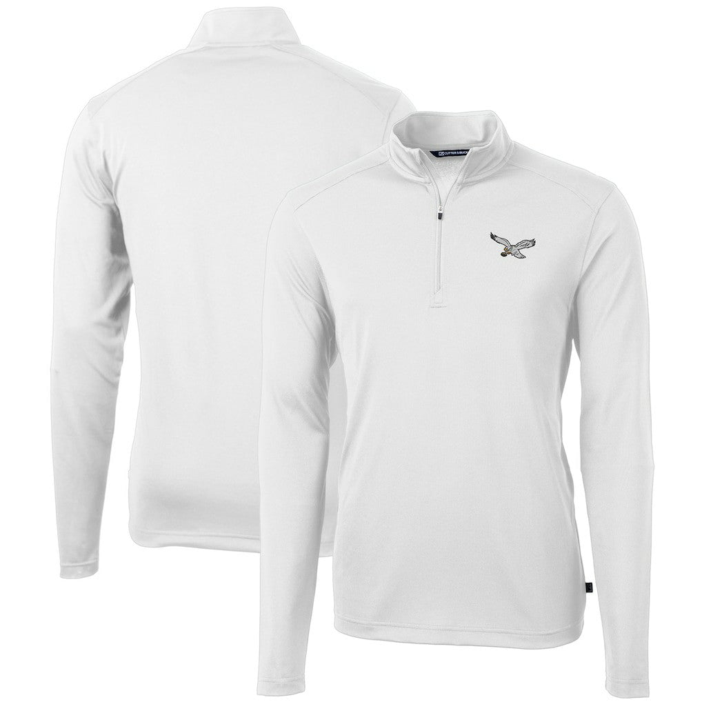 Philadelphia Eagles Cutter & Buck Gridiron Classics Big & Tall Virtue Eco Pique Recycled Quarter-Zip Pullover Top White - NFL