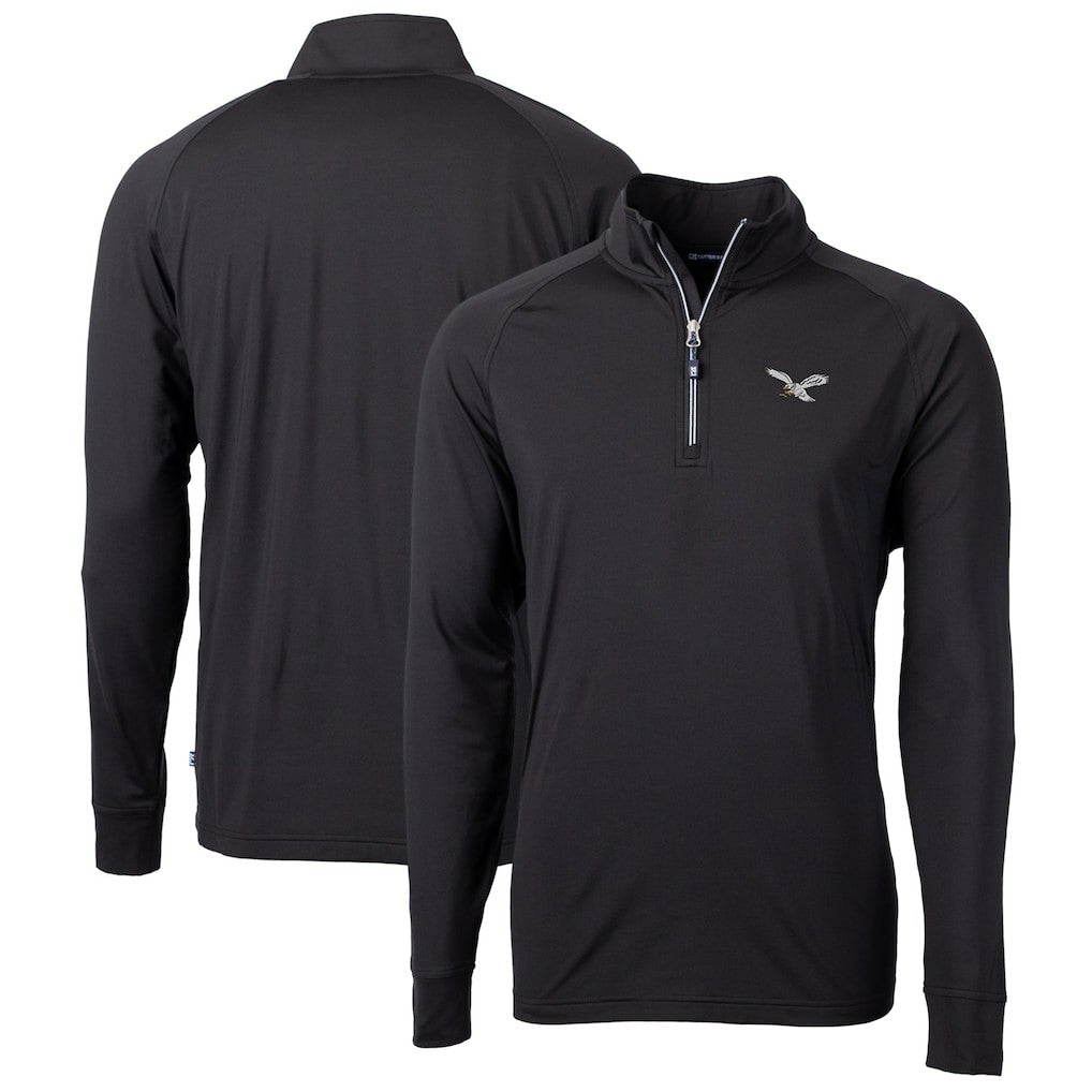 Philadelphia Eagles Cutter & Buck Gridiron Classics Big & Tall Adapt Eco Knit Stretch Recycled Quarter-Zip Pullover Top Black - NFL