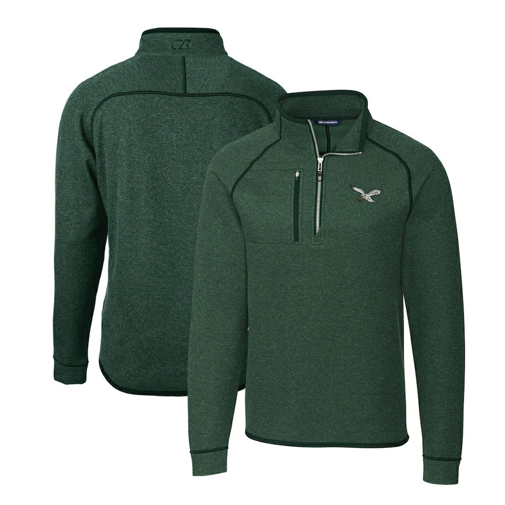 Philadelphia Eagles Cutter & Buck Gridiron Classics Big & Tall Mainsail Sweater-Knit Half-Zip Pullover Jacket Heather Green - NFL