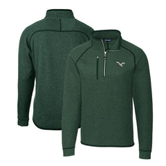 Philadelphia Eagles Cutter & Buck Gridiron Classics Big & Tall Mainsail Sweater-Knit Half-Zip Pullover Jacket Heather Green - NFL