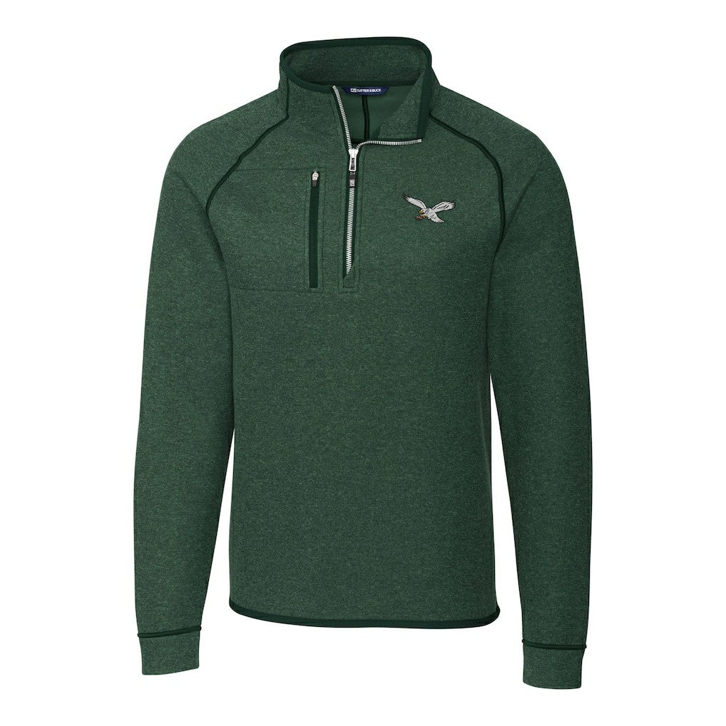 Philadelphia Eagles Cutter & Buck Gridiron Classics Big & Tall Mainsail Sweater-Knit Half-Zip Pullover Jacket Heather Green - NFL
