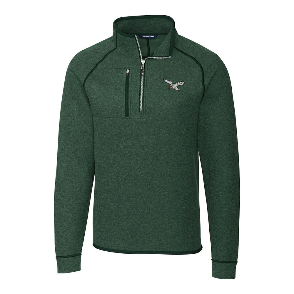 Philadelphia Eagles Cutter & Buck Gridiron Classics Big & Tall Mainsail Sweater-Knit Half-Zip Pullover Jacket Heather Green - NFL
