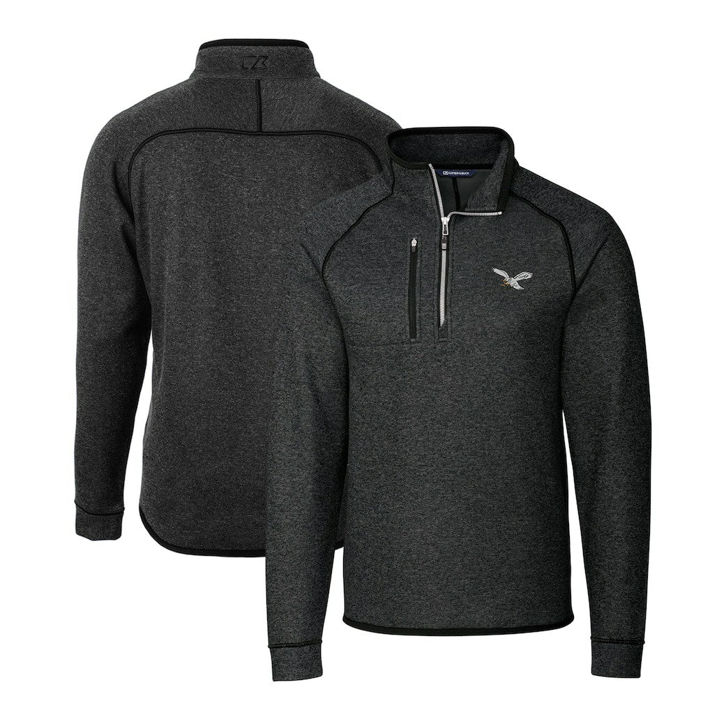 Philadelphia Eagles Cutter & Buck Gridiron Classics Big & Tall Mainsail Sweater-Knit Half-Zip Pullover Jacket Heather Gray - NFL