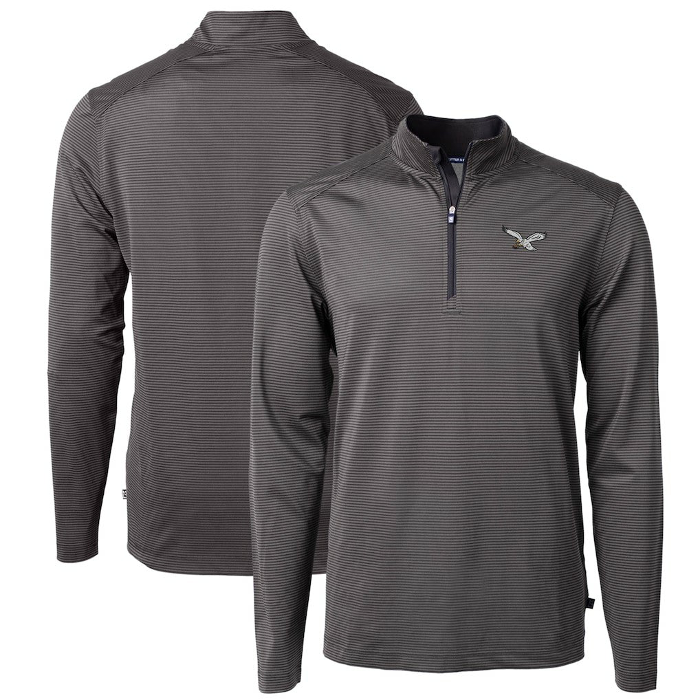 Philadelphia Eagles Cutter & Buck Gridiron Classics Big & Tall Virtue Eco Pique Micro Stripe Recycled Quarter-Zip Pullover Top Charcoal - NFL