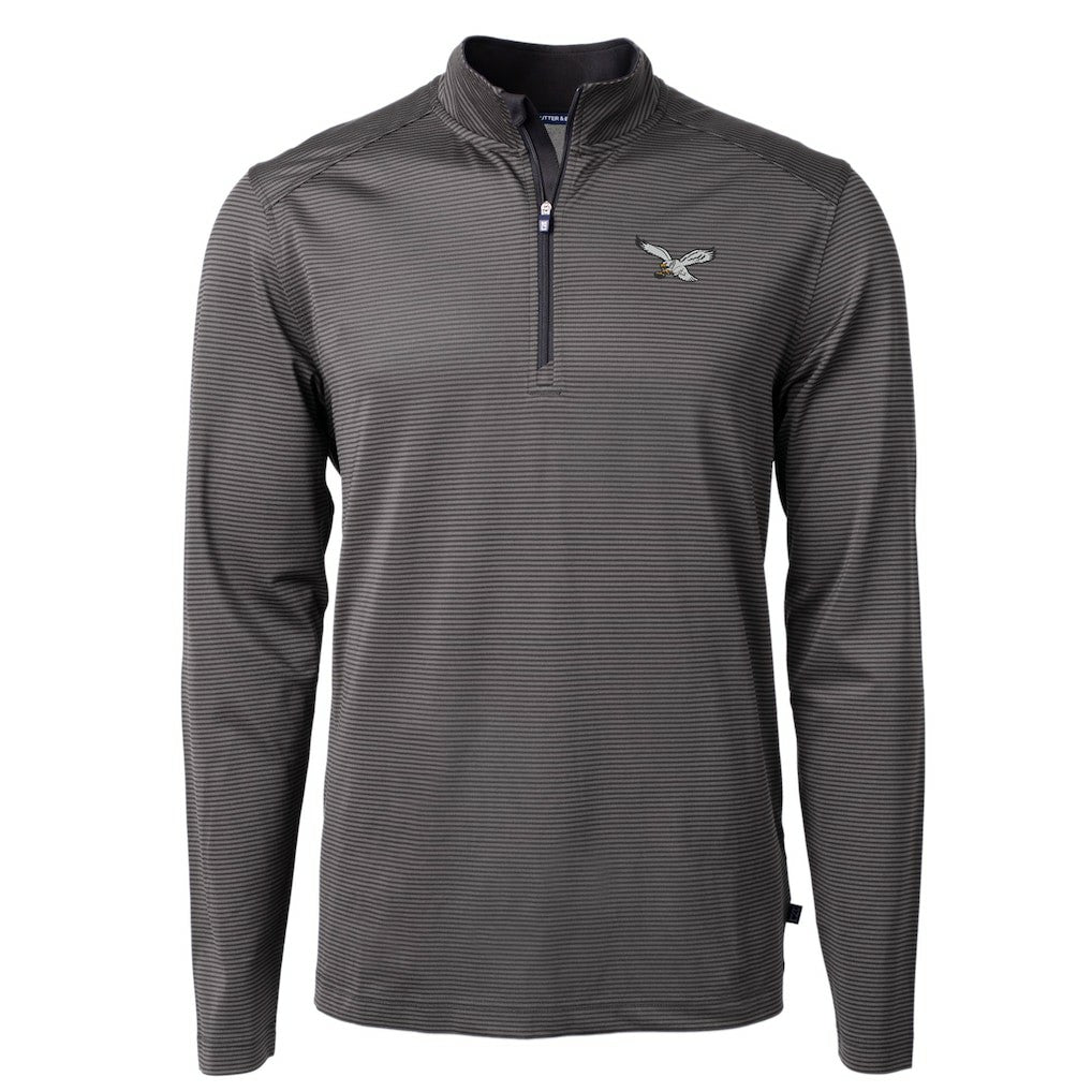 Philadelphia Eagles Cutter & Buck Gridiron Classics Big & Tall Virtue Eco Pique Micro Stripe Recycled Quarter-Zip Pullover Top Charcoal - NFL