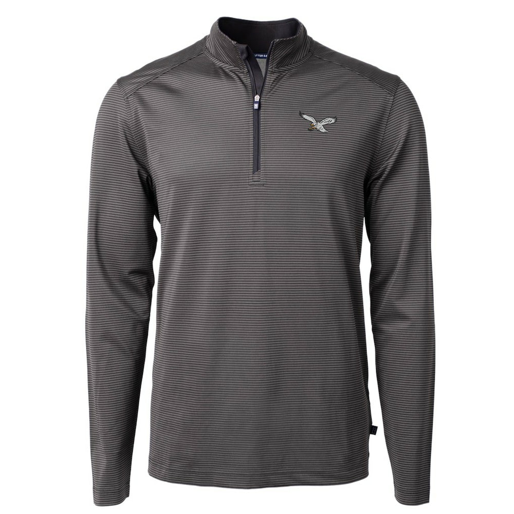 Philadelphia Eagles Cutter & Buck Gridiron Classics Big & Tall Virtue Eco Pique Micro Stripe Recycled Quarter-Zip Pullover Top Charcoal - NFL