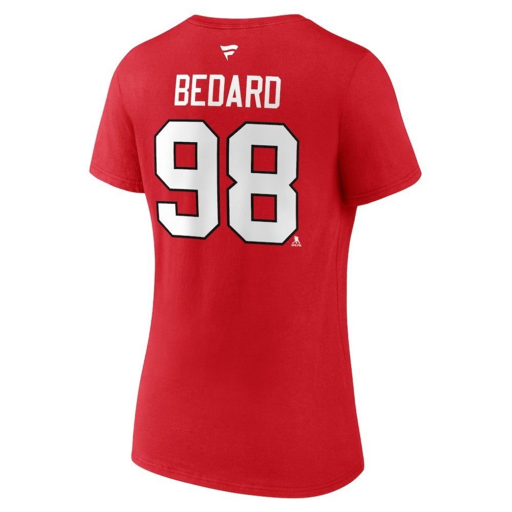 Connor Bedard Chicago Blackhawks Fanatics Women's Authentic Stack Name & Number V-Neck T-Shirt Red