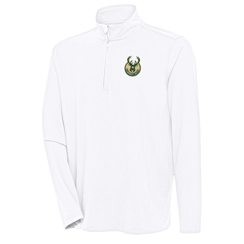 NBA - Milwaukee Bucks Antigua Hunk Quarter-Zip Pullover Top - White