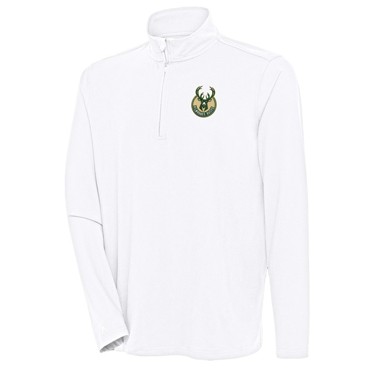 NBA - Milwaukee Bucks Antigua Hunk Quarter-Zip Pullover Top - White