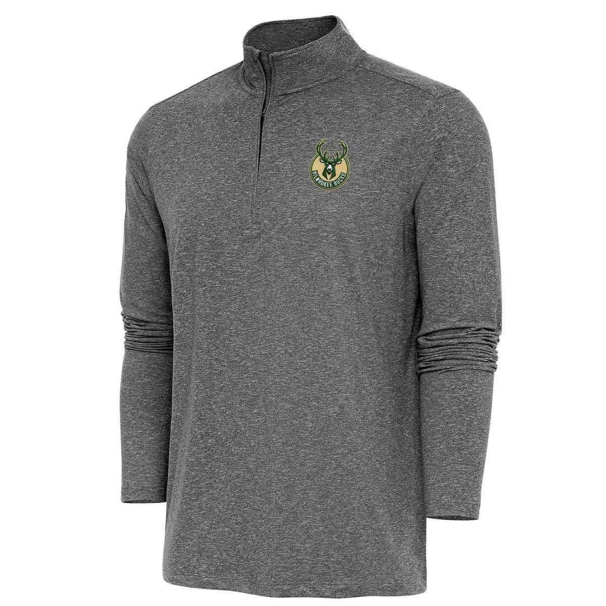 NBA - Milwaukee Bucks Antigua Hunk Quarter-Zip Pullover Top - Heather Black